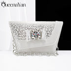 Queena Yan  2025 Shiny Italian Fashion Pointed Toe Women Heel Fashion Rhinestone Decoration Pink Color Shoes And Bag Set
