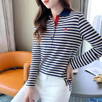 Korean Slimming Polo T-Shirt Women 95% Cotton Loose Fit Long Sleeve Streetwear for Autumn Winter Casual Outfits