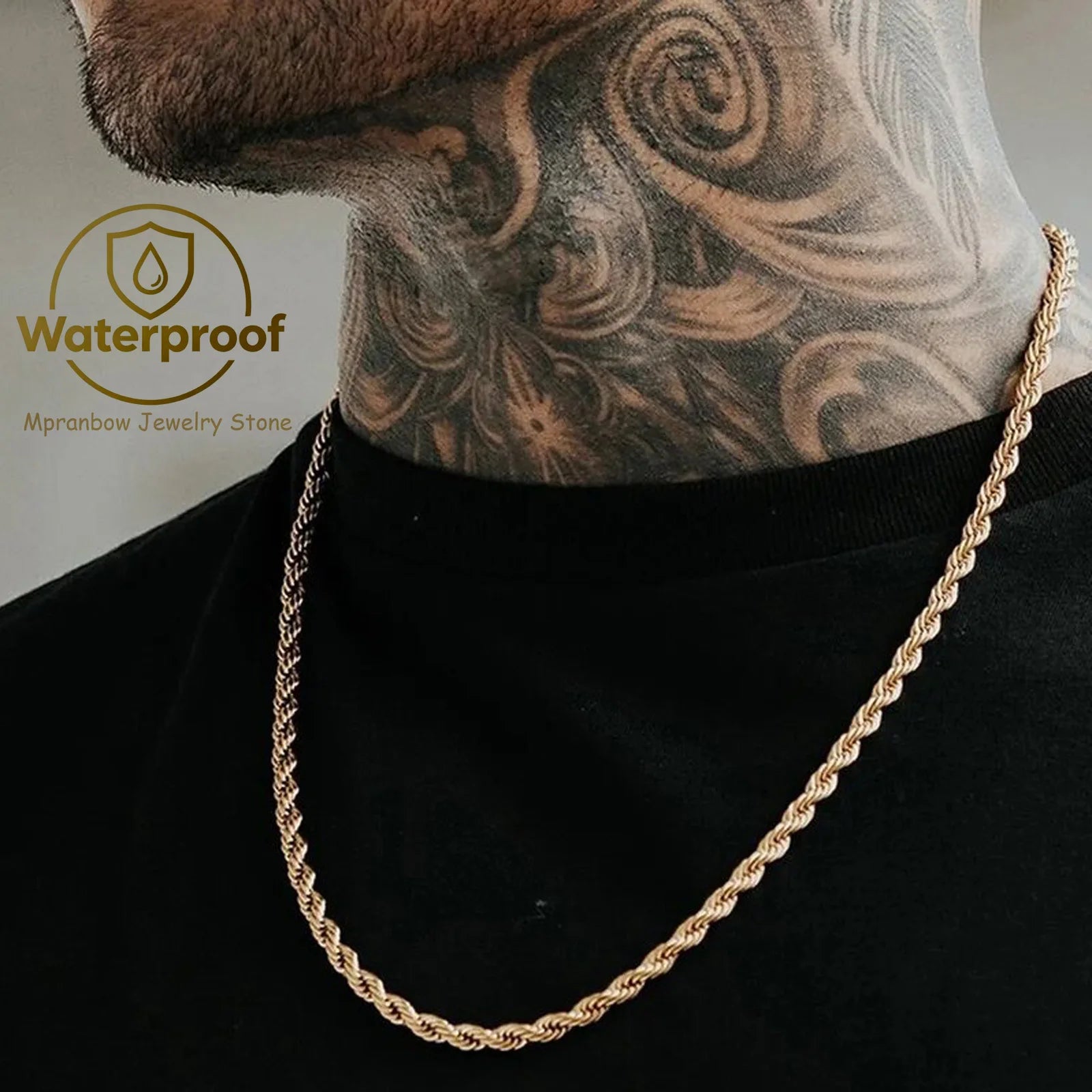 Casual Punk Rope Long Chain Necklace for Men Women,Silver Gold Color Stainless Steel Twisted Chain Collars,Hiphop Jewelry Gift