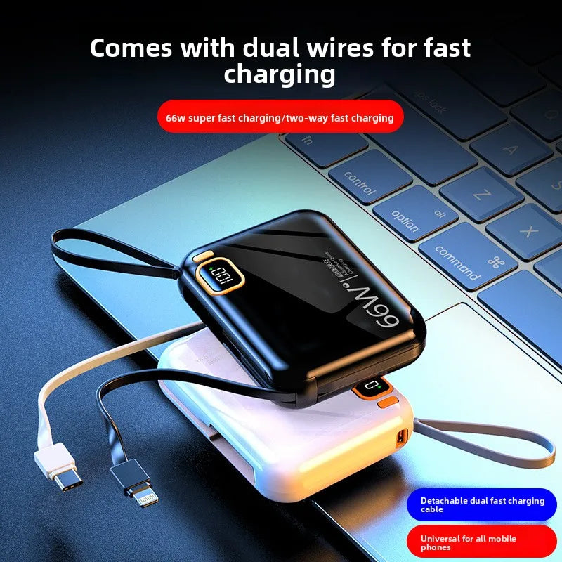 66W 10000/20000mAh Power Bank for IPhone Huawei and Samsung Mobile Phones Built-in Cable PD Two-way Power Bank