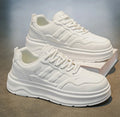 2026 Summer Men's White Platform Sneakers Leather Casual Shoes Thick Sole Streetwear Trendy Footwear