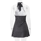 Polka Dot Elegant Off Shoulder Sleeveless Backless High Waist Halter Mini Dress Y2K Summer Fashion Club Party Vestidos