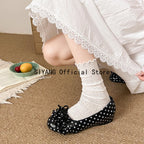 Polka Dot Mary Jane Shoes Women Sweet Ruffle Internal Elevation Shoes Ladies Soft Sole Slip On Daily Comfort Dress Footwear