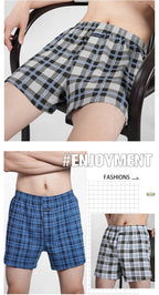 Men's Pure Cotton Boxer Shorts Underwear High Waist Big Underpants Casual Plaid Plus Size Aro Pants Pajama Bottoms at Home M-3XL