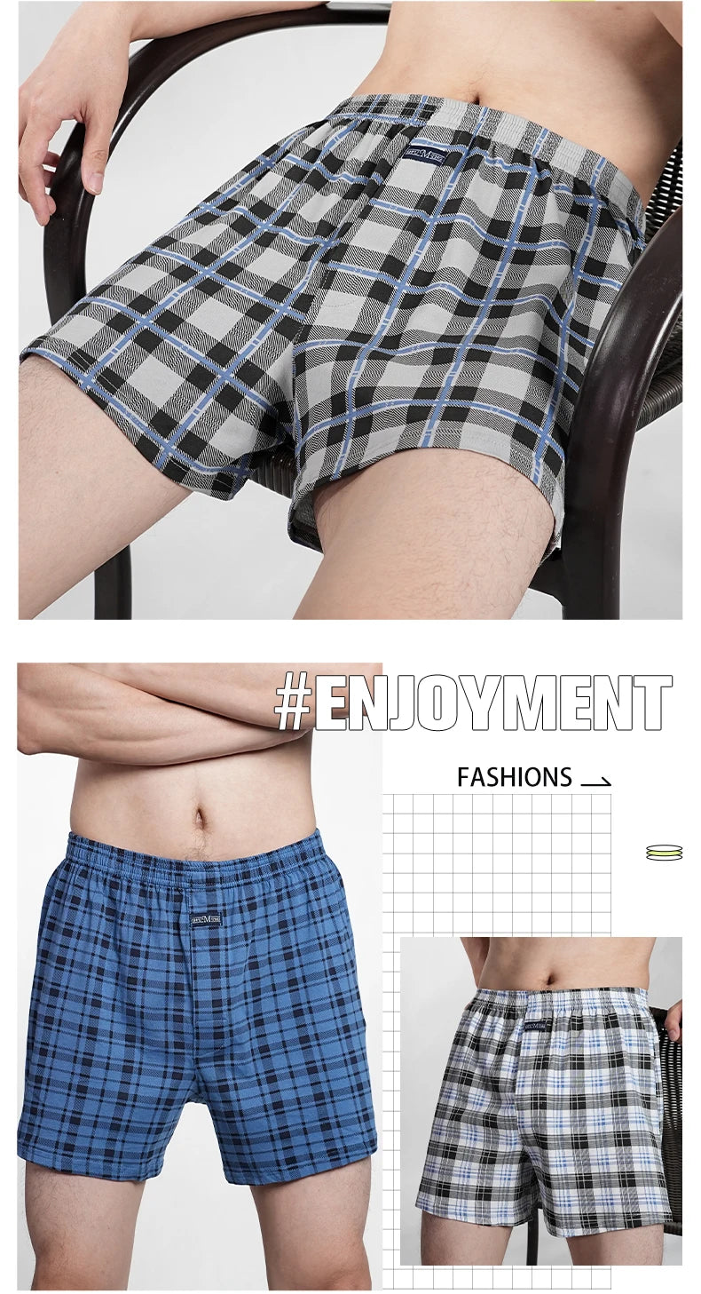 Men's Pure Cotton Boxer Shorts Underwear High Waist Big Underpants Casual Plaid Plus Size Aro Pants Pajama Bottoms at Home M-3XL