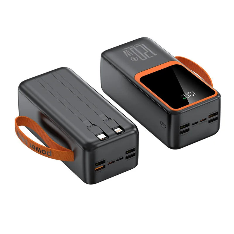 120W 50000mAh Power Bank for IPhone Samsung Xiaomi Mobile Phone Built-in Cable with Digital Display and Two-way Fast Charging