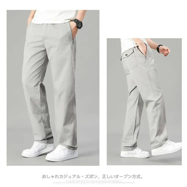 Mens Cotton Pants Spring Summer Sports Casual Pants Cargo Trousers Loose Fit with Zipper Pockets Big Size 5XL
