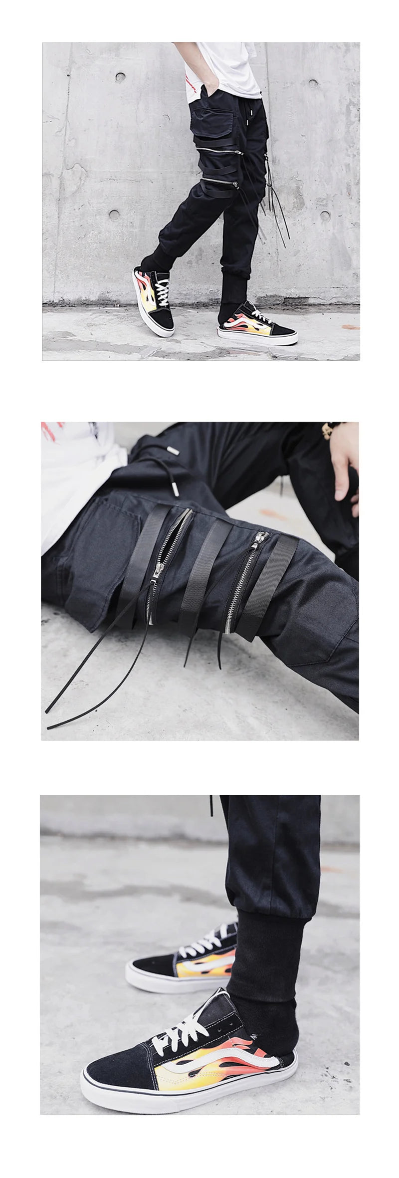 Y2K Joggers Cargo Pants For Men Casual Hip Hop Pocket Male Trousers Sweatpants Street Ribbons Techwear White Pant Pantalon Homme