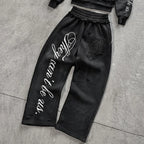 Men's Black Gothic Letter Print Wide Leg Sweatpants Y2K Streetwear Casual Trousers S-XL Summer New