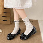 Polka Dot Mary Jane Shoes Women Sweet Ruffle Internal Elevation Shoes Ladies Soft Sole Slip On Daily Comfort Dress Footwear