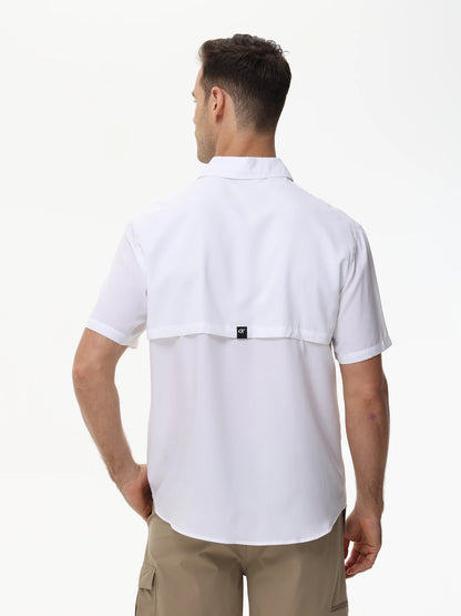 Summer Men's UPF 50+ Fishing Shirts, Lightweight Breathable Short Sleeve Cargo Shirt, Button Down Tactical Shirts Workout