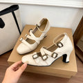 Sweet Lolita Cross Buckle Strap Women Mary Jane Shoes Fashion Multi Metal Buckle Shoes Retro Wedding Party Dress Ladies Pumps