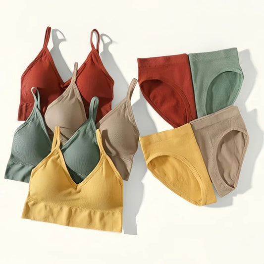 Women Bra Panties Set Seamless Bra Cropped Bralette Crop Top Low Back Brassieres Sexy Lingerie Push Up Bra Sexy Underwear Set
