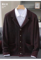 New Mink Wool Cardigan Men's Padded Sweater Coat Business Casual Knitted Cashmere Sweater Coat