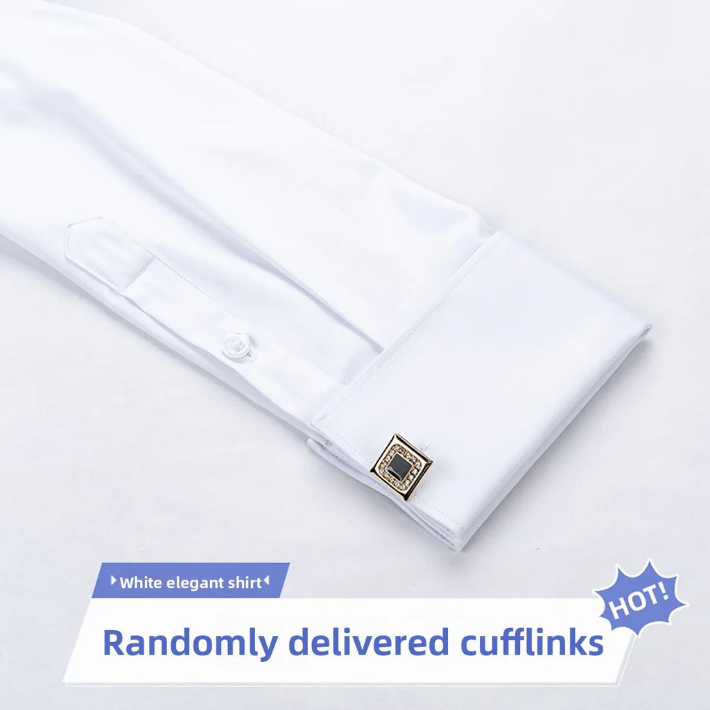 Men's Empire Neck French Cufflink Shirt Slim Fit Business Dress Assorted Cufflinks Lead Needle Large Tip Neck Men's White Shirt