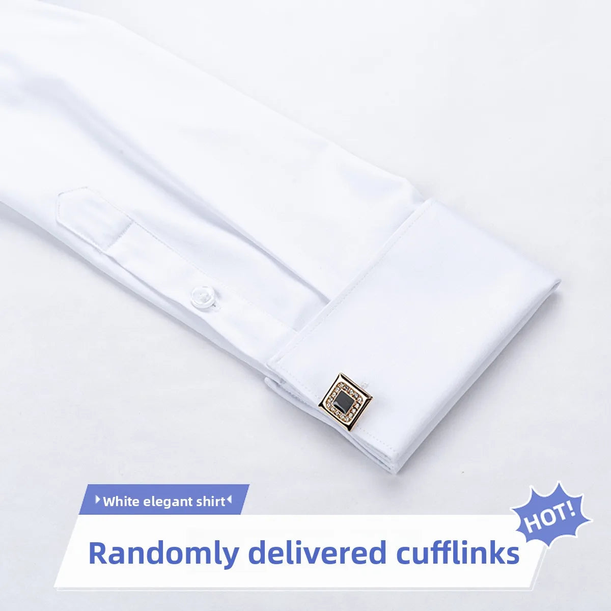 Men's Empire Neck French Cufflink Shirt Slim Fit Business Dress Assorted Cufflinks Lead Needle Large Tip Neck Men's White Shirt