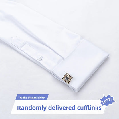 Men's Empire Neck French Cufflink Shirt Slim Fit Business Dress Assorted Cufflinks Lead Needle Large Tip Neck Men's White Shirt