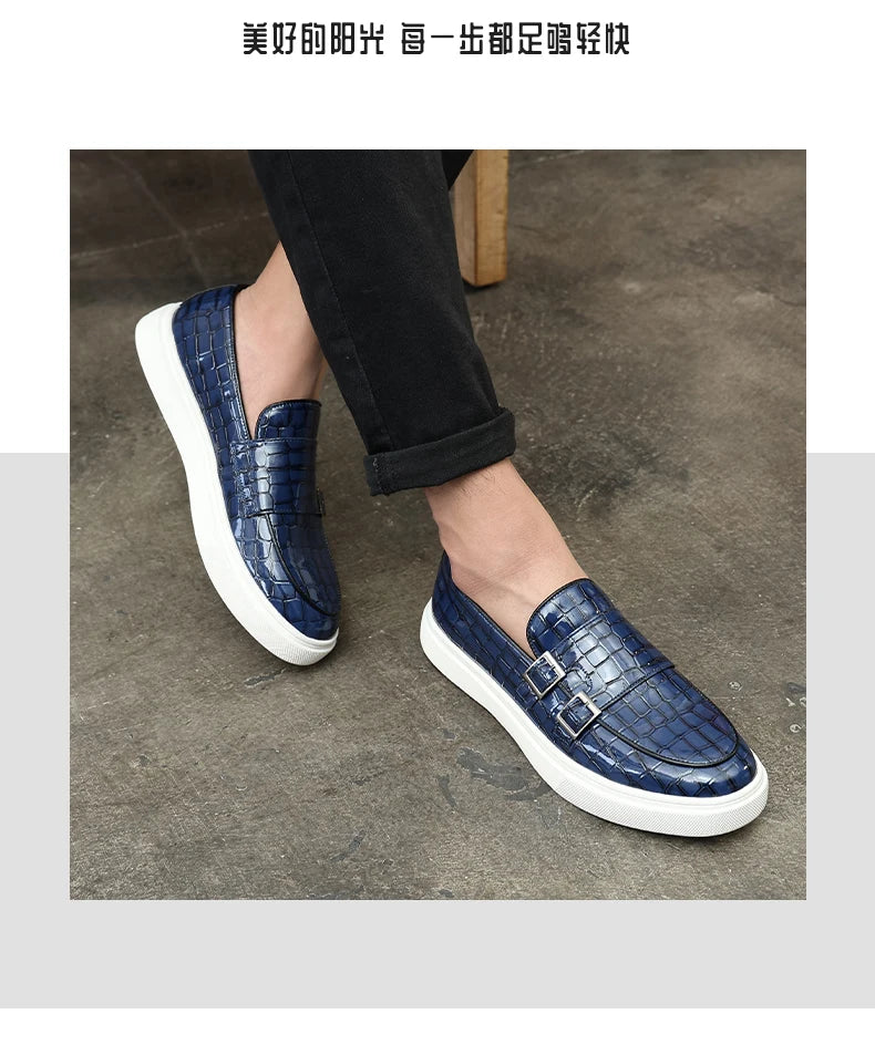New Black Sneakers Men Vulcanize Shoes Yellow Crocodile Pattern Slip-On Size 38-46 Zapatos De Hombre Men Shoes