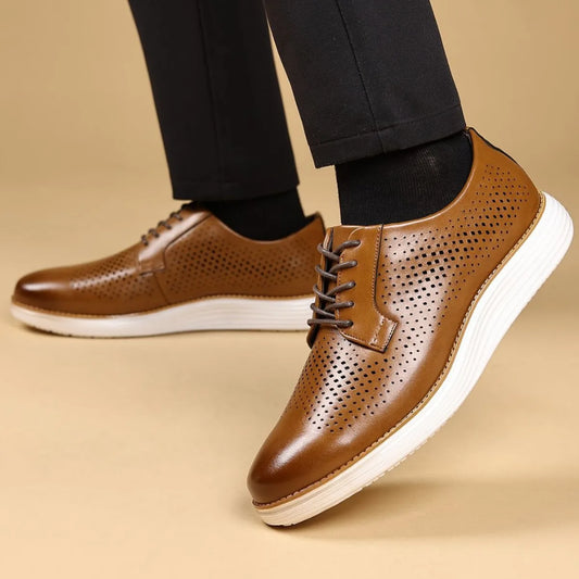 Men's Business Casual Leather Shoes Breathable Hollow Design Spring Summer Formal Shoes Comfortable Spring Summer Leather Footwe