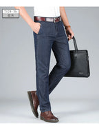 2026 Brand High Lyocell  Men's Fit Straight Lightweight Cotton Stretch Denim Business Casual High Waist Thin Light Grey Jeans