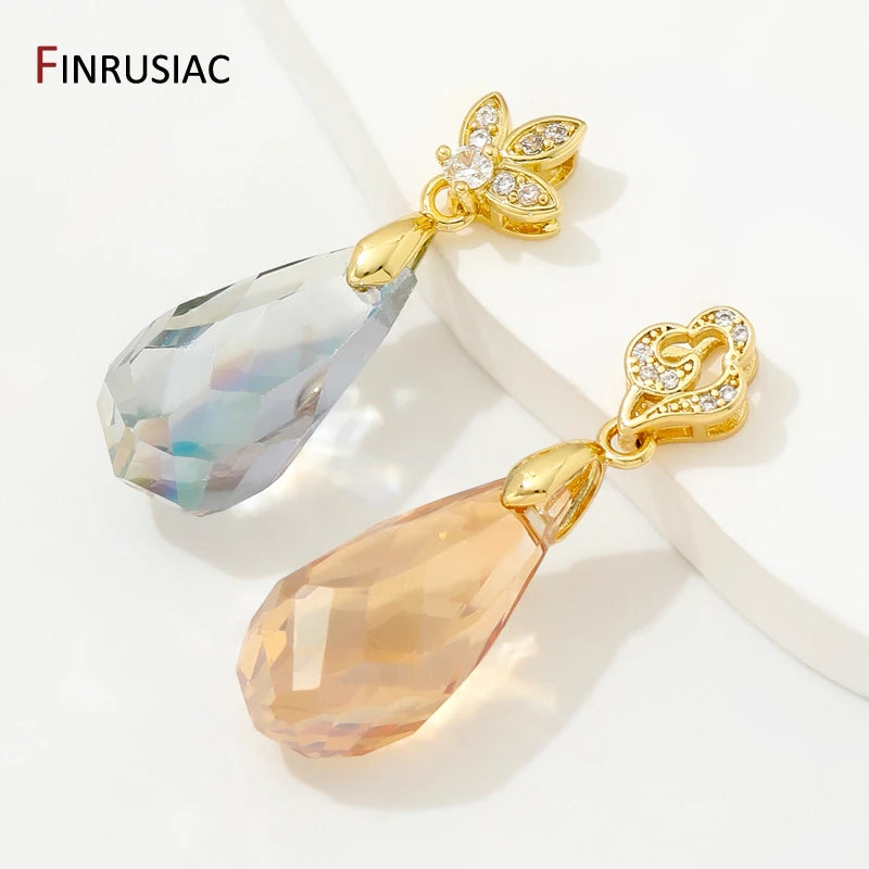 Brass Crystal Agate Pendant Pinch Bails,18k Real Gold Plated Inlaid Zircon Pendant Clips Clamp Pinch Bail,Supplies For Jewelry