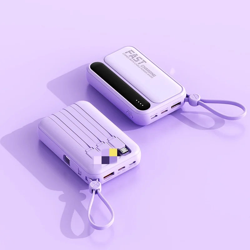 10000/20000mah Power Bank  4 in1 Built in Cables Intelligent Digital Display Light Portable Battery for IPhone Android Phone
