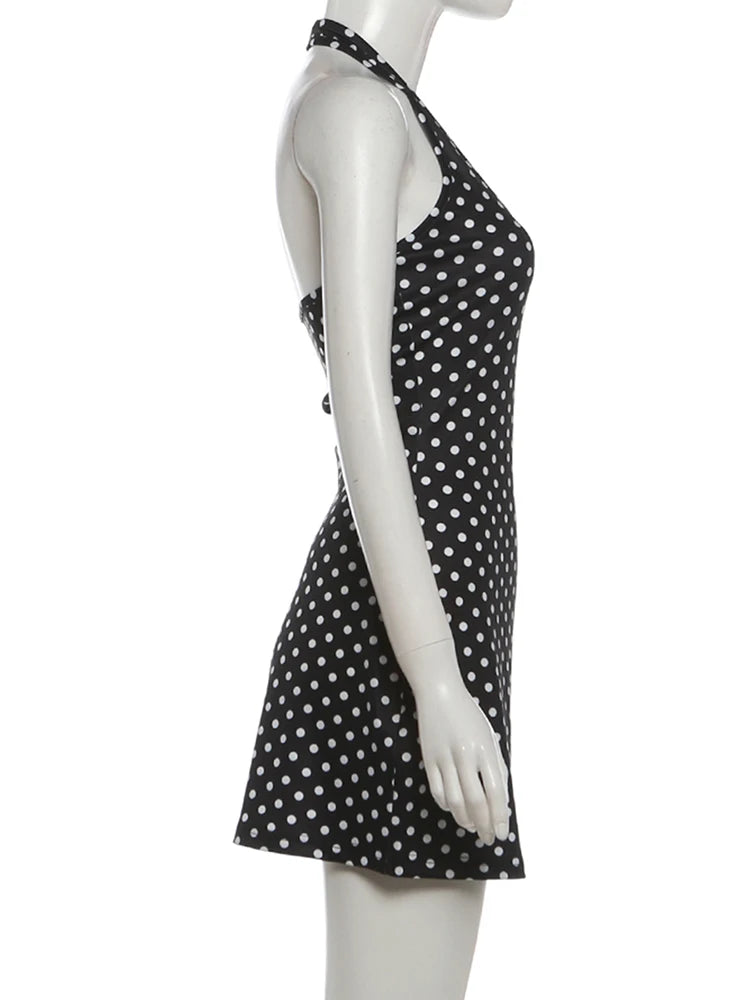 Nibber Low-Neck Sexy Backless Mini Dress Woman Summer Trend Polka Dot Print Halter Skinny Stretch Street Y2K Style Mini Bodycon