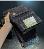 Men's Denim Pants Are Worn Washed Embroidered Smple Straight and Slim Fit With Small Legs