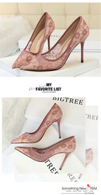 2024 Black Flower Lace Mesh Pumps Women Pointed Toe Shallow Fashion Party Single Shoes Show Thin High Heel Office Shoes