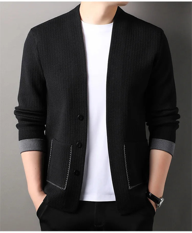 Solid Color Men's Knitted Cardigan Spring Autumn New Fashion Casual Wearable Sweater Middle-aged Coat