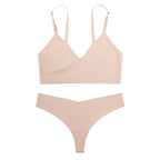 Seamless Bra Set Women Lingerie Set V-Shape Low Waist Thong Panties V-neck Bralette Wireless Brassiere Female Sexy Underwear Set