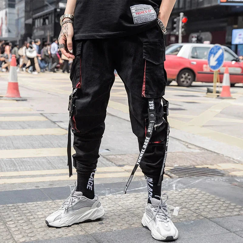 Y2K Joggers Cargo Pants For Men Casual Hip Hop Pocket Male Trousers Sweatpants Street Ribbons Techwear White Pant Pantalon Homme
