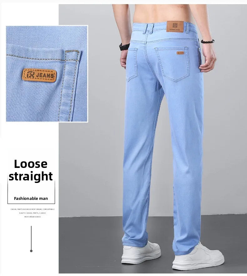 2026 Spring Summer 70% Lyocell Jeans Regular Fit Straight Ice Silk Style Business Casual Light Blue Stretch Cotton Denim