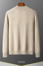 100% Merino Wool Men's Warm Sweater Mock Collar Thickened Zippered Cardigan Autumn Winter New Cashmere Knitted Long Sleeve Tops