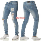 2023 Fashion Street Style Ripped Skinny Jeans Men Vintage wash Solid Denim Trouser Mens Casual Slim fit Black Blue denim Pants