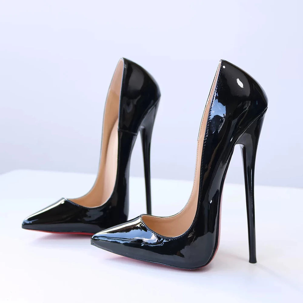 Customize 16CM Extreme High Heels Black Patent Pointed toe Unisex Design Man Slip on Show Pumps Pole Dancing Crossdress Shoes