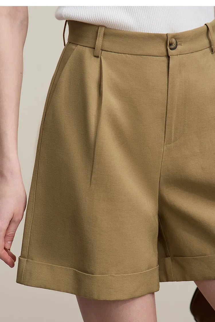 Amii Women's Shorts 2026 Summer New Rolled Casual Cotton Pants Cuffed Hem Solid Color Versatile Basic Woman Clothes 12622140