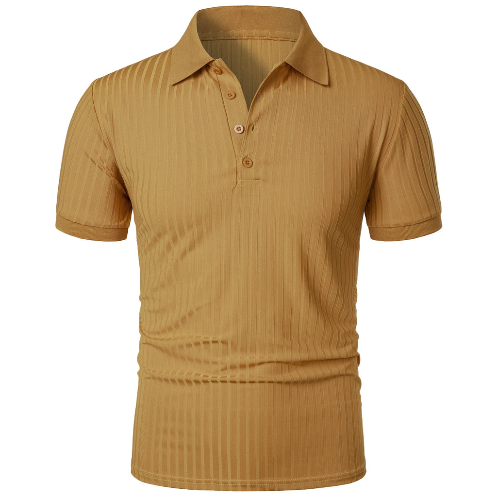 Men's running sports fitness wear summer high stretch vertical short-sleeved POLO shirt slim knit base shirt