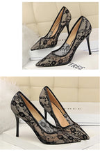 2024 Black Flower Lace Mesh Pumps Women Pointed Toe Shallow Fashion Party Single Shoes Show Thin High Heel Office Shoes