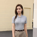 2026 NEW Solid Polo Shirts Womens Commuting Basics T-Shirts Comfy Button Shirt Solid Sport Tops Office Daily  Womans Clothes