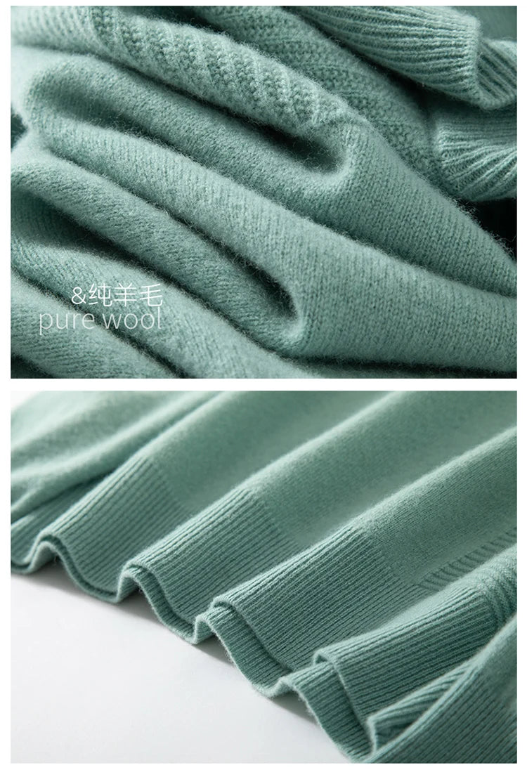 Autumn and winter new 100% pure wool men's semi-turtle neck loose knit solid color Joker casual knit bottoming shirt.