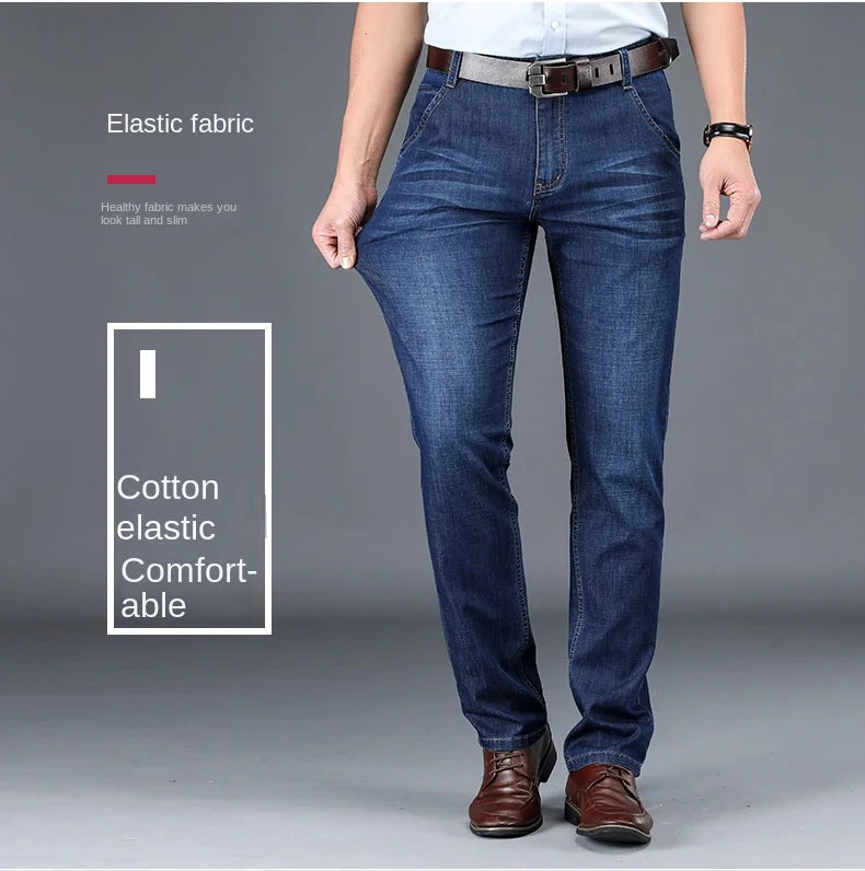 JEEP SPIRIT spring summer men's straight jeans casual loose mid-waist trousers all-match fashion business elastic denim pants
