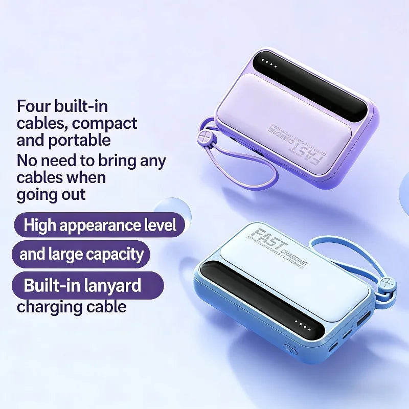 10000/20000mah Power Bank  4 in1 Built in Cables Intelligent Digital Display Light Portable Battery for IPhone Android Phone