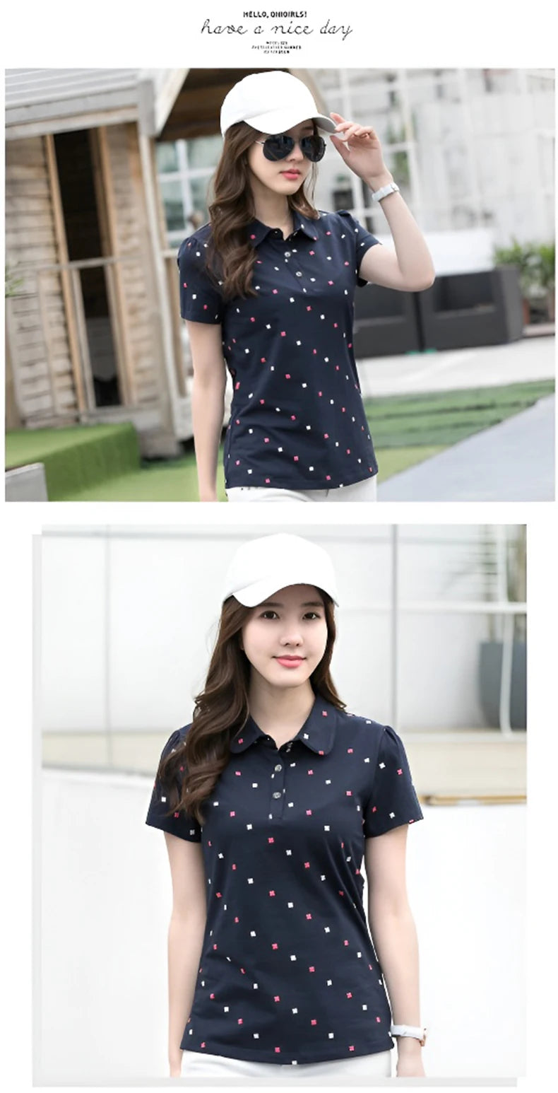 Women's Summer Cotton Shirt - Slim Fit Foldable Flip Collar Short Sleeve Printed Casual Top Trendy Button Design Fashion