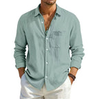Men's Summer Long Sleeve Shirt Solid Color Loose Cotton Linen Shirt With Pockets Summer Breathable Fashion Casual Shirts for Men