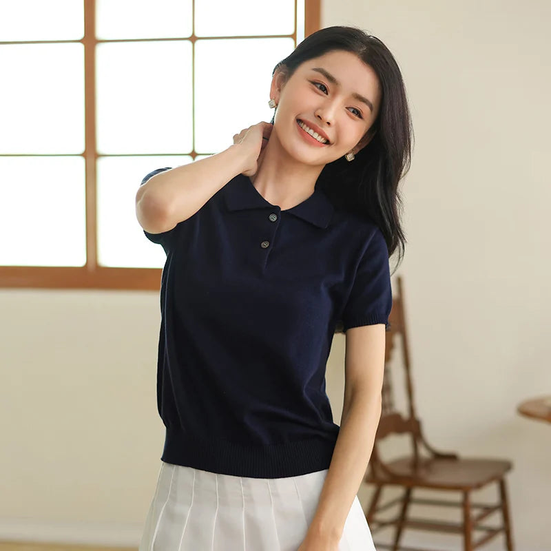 100% Cotton Women POLO Collar Casual Top T-shirt luxury designer clothing woman plus size clearance sale