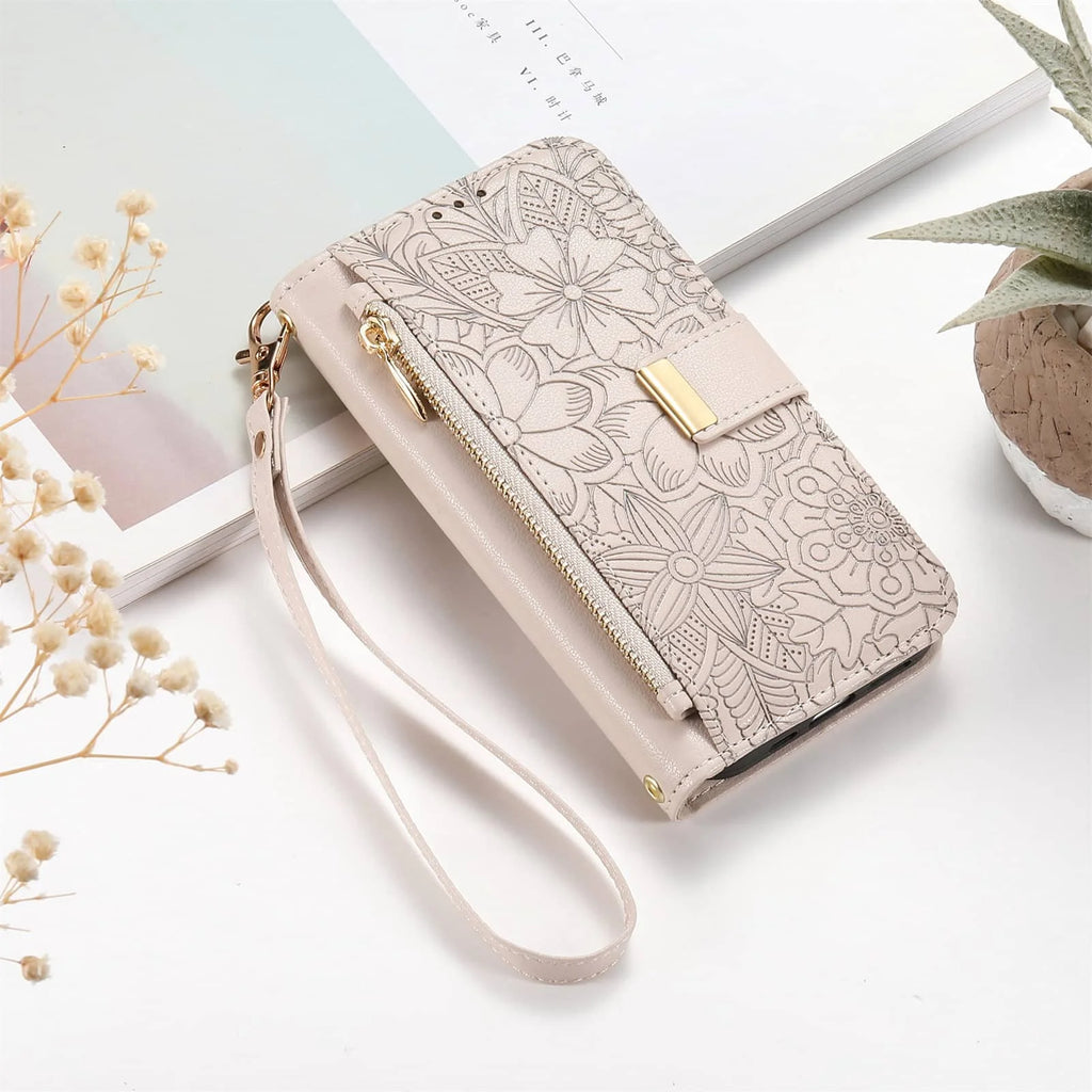 Compatible with iPhone 17/16e/15/14/13/12 Pro Max 16 Plus Lanyard Zipper Wallet Case Dual Card Holder Flip Stand Magnetic Buckle