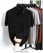 100%  Lyocell Knitwear 2025 Men Spring Summer Trendy Turn Down Collar Knit Tees Short Sleeve Breathable Knit Tops
