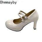 Thin High Heel Women Mary Jane Shoes Concise Shallow Belt Buckle Shoes Spring Autumn Ladies Elegant Wedding Dancing Pumps