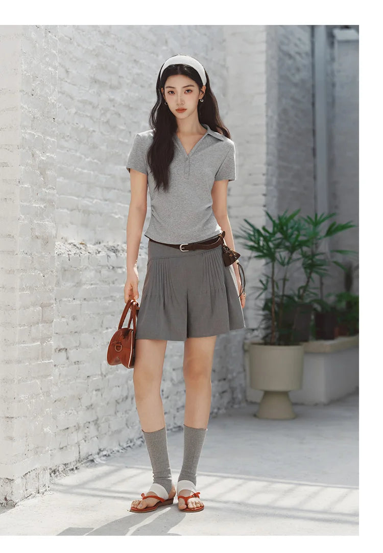 Semir Women Polo Shirt Short Length Ruched Slim Fit Standard Shoulder Cool Feeling 2026 Summer Temperament Versatile Fashion Top
